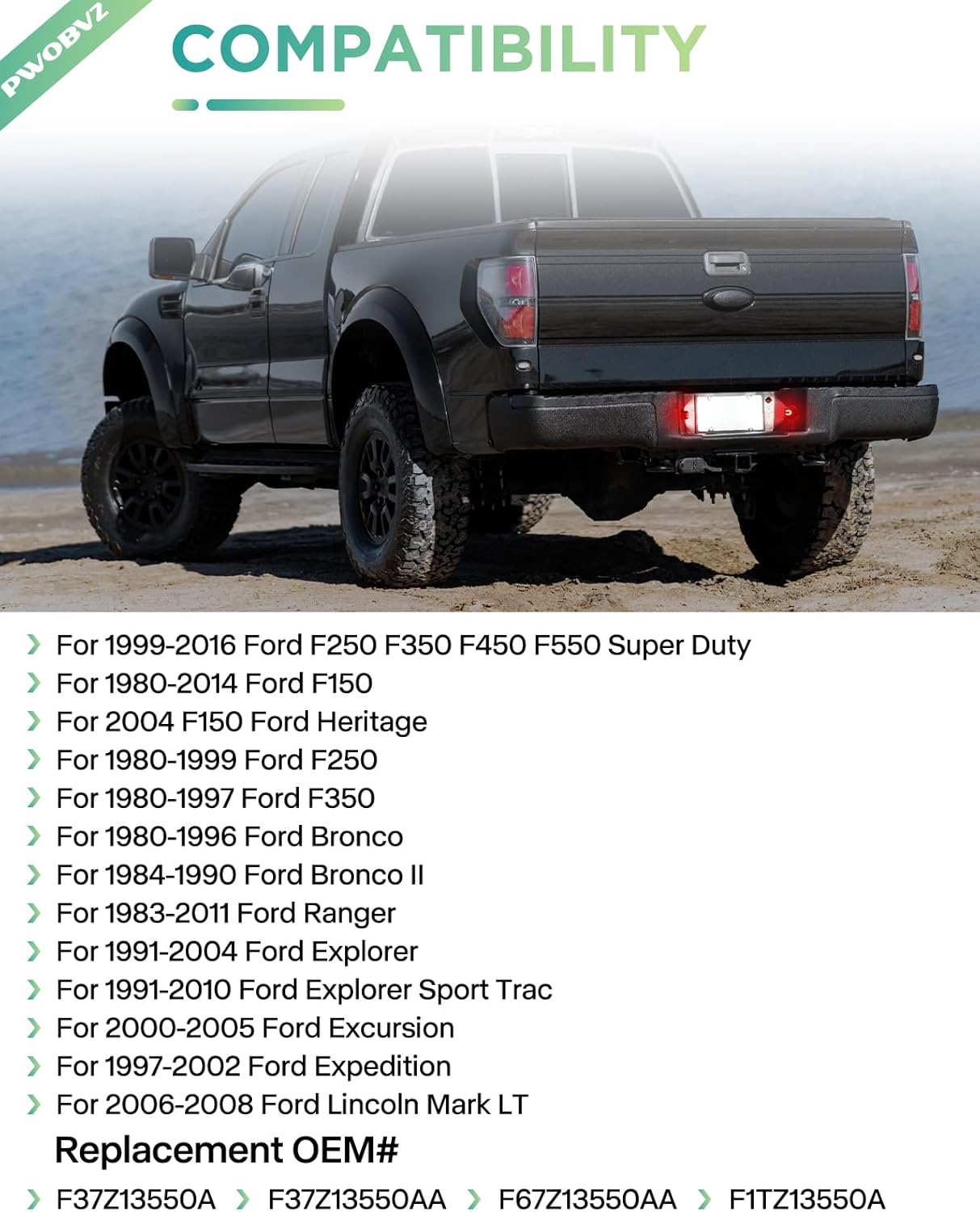 LED License Plate Lights with Socket Harness for Ford F150 1990-2014, for Super Duty F250 F350 F450 F550 1980-2016, for 1983-2011 Bronco Ranger Explorer Excursion Expedition White-Red Rear Tag Light