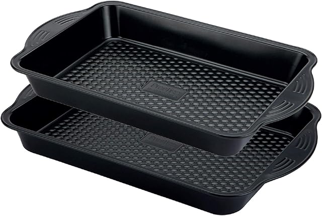 Prestige - Aerolift - Roasting Tray Twin Pack - Non stick - Cushion Base - Fridge Freezer and Dishwasher Safe - Carbon Steel - 33x23x5cm/ 9x3" - 37x26x5cm/ 10x4"
