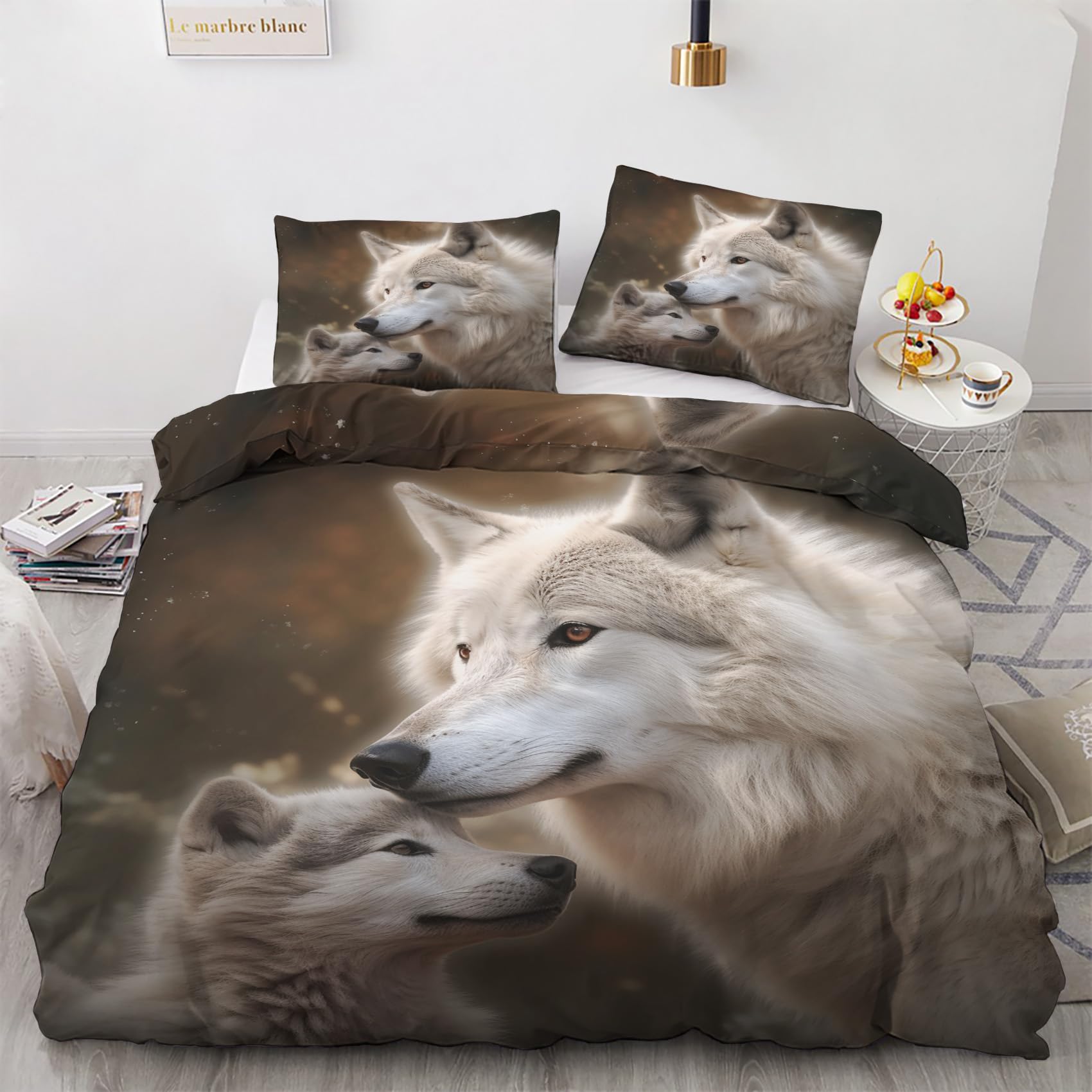 Wolf Motiv Bettwäsche 3-teilig 155x220 Cm – Mikrofaser, Weich & Warm, Mit Reißverschluss Und Eckbändern