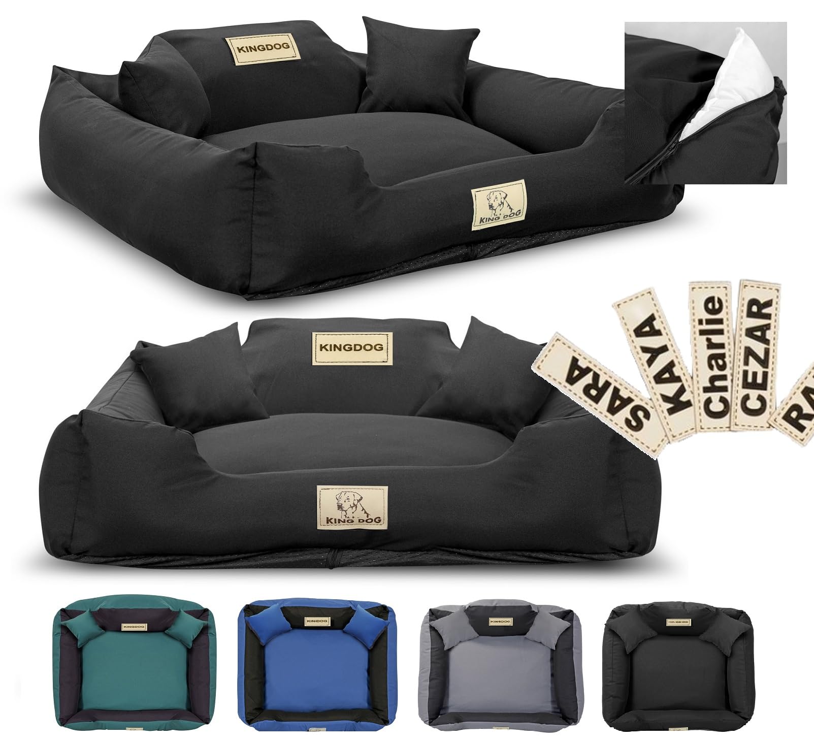 Lit pour chien 100 x 75 cm KING DOG amovible pour grand chien noir MM43