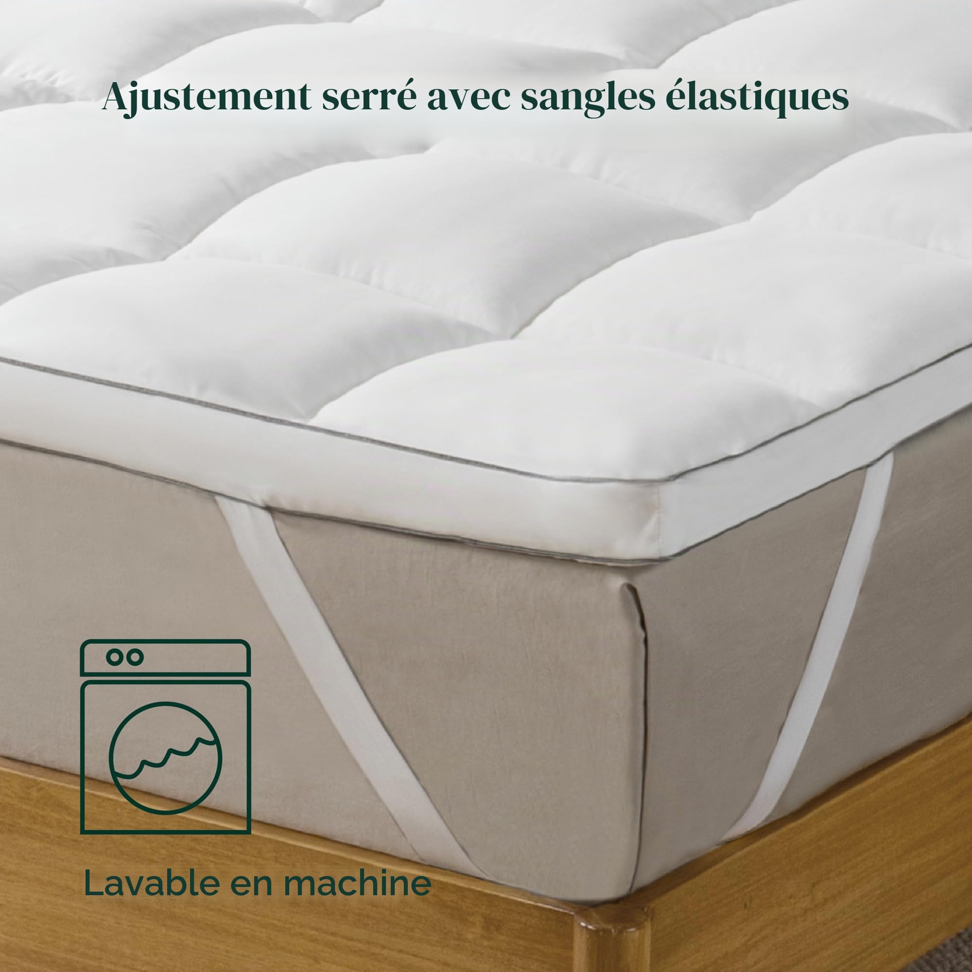 Zinus Surmatelas en Bambou 90 x 190 cm - Housse de Matelas matelassée avec surmatelas de 5 cm d'épaisseur - Lavable en Machine - Blanc