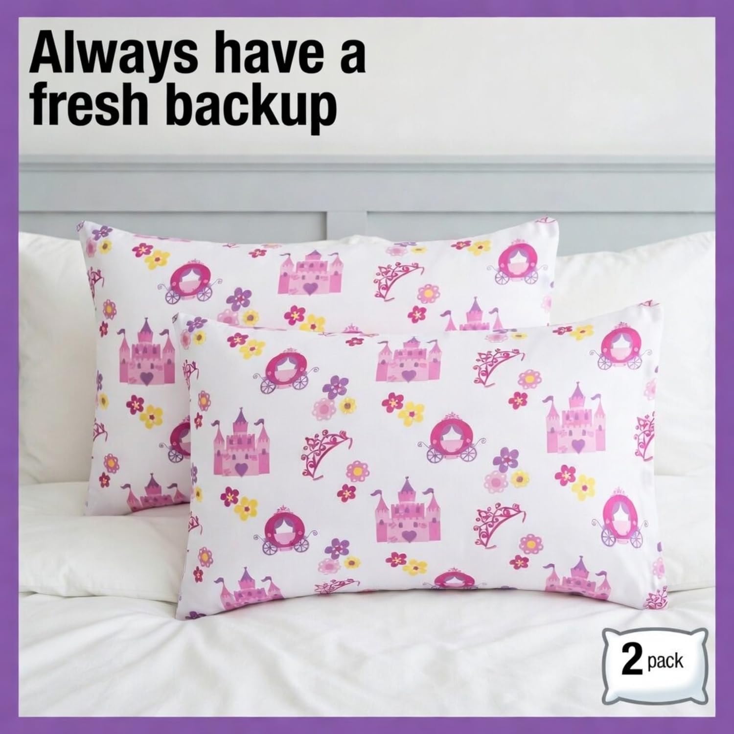 Paquete de 2 Fundas de Almohada de Viaje para niños pequeños, 100% Microfibra Suave, Transpirable e hipoalergénica, Fundas de Almohada para niños de 14 x 19, 13 x 18 o 12 x 16 Pulgadas, Princess