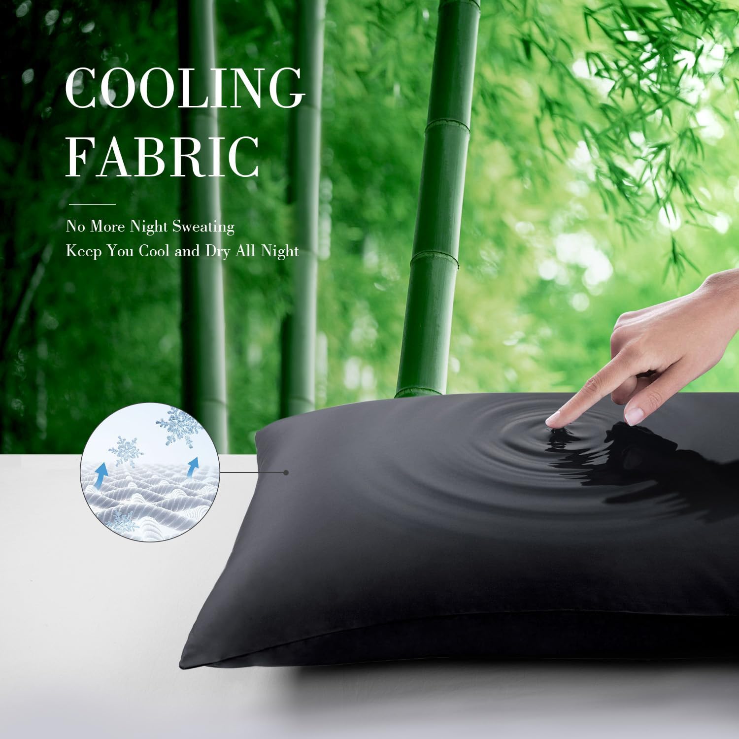 Cooling Queen Pillowcases Set of 2 Breathable Cool Silky Soft Rayon Derived from Bamboo Fabric, Moisture Wicking for Hot Sleepers, Hair and Skin Friendly, Black, 2 Pack, 20x30IN - Image 3