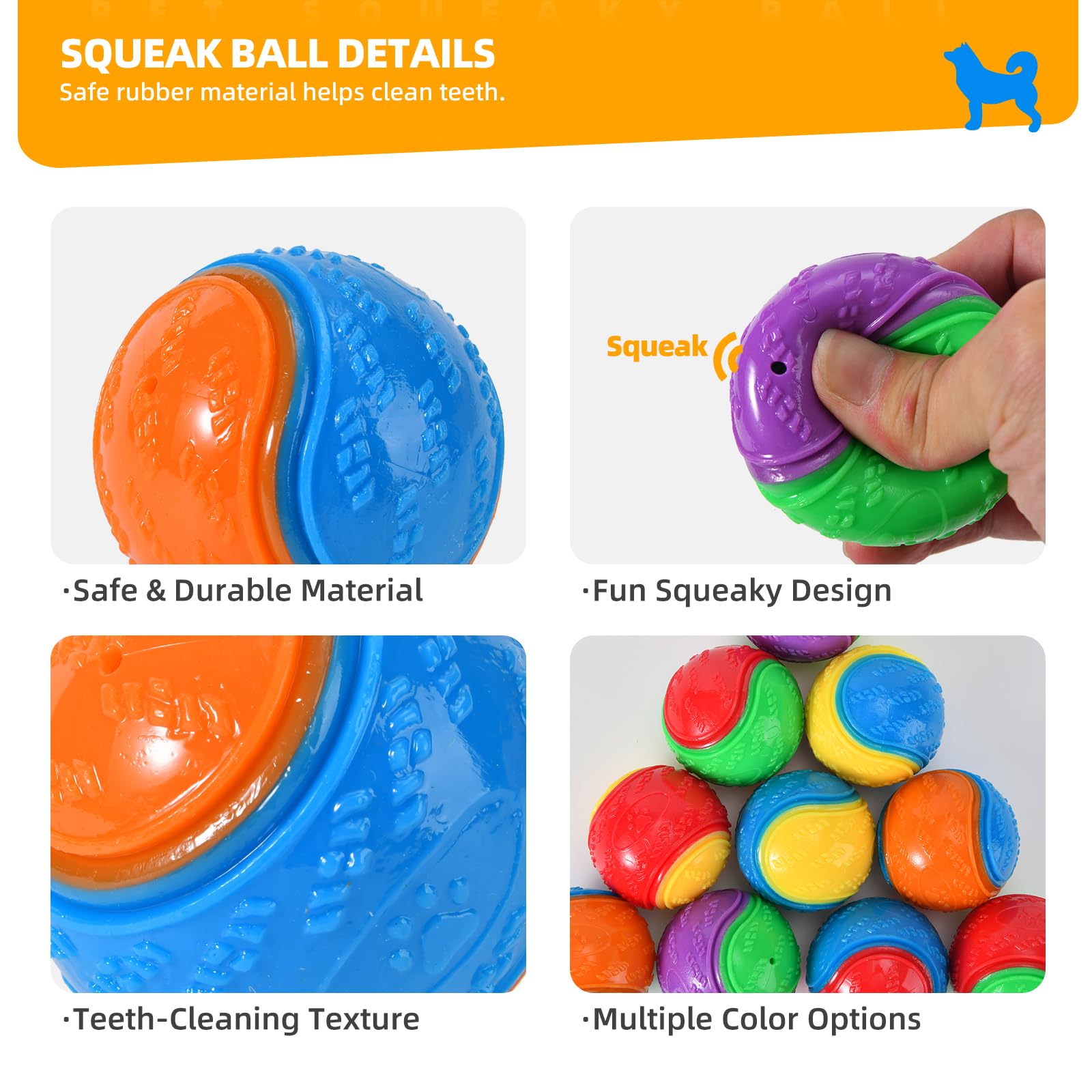 LIVORRA 10PCS Dog Balls, Squeaky Rubber Balls for Pets Interactive Dog Ball for Pet Teeth Cleaning Puppy Chew Toys - Image 3