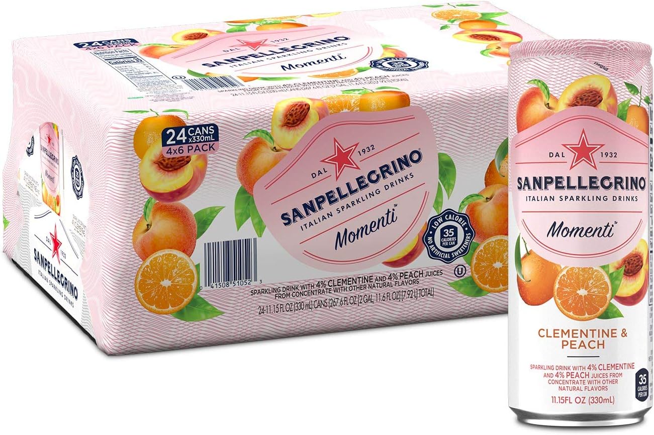 Sanpellegrino Momenti Clementine and Peach Flavored Sparkling Drink, 11.15 Fl Oz (Pack of 24)
