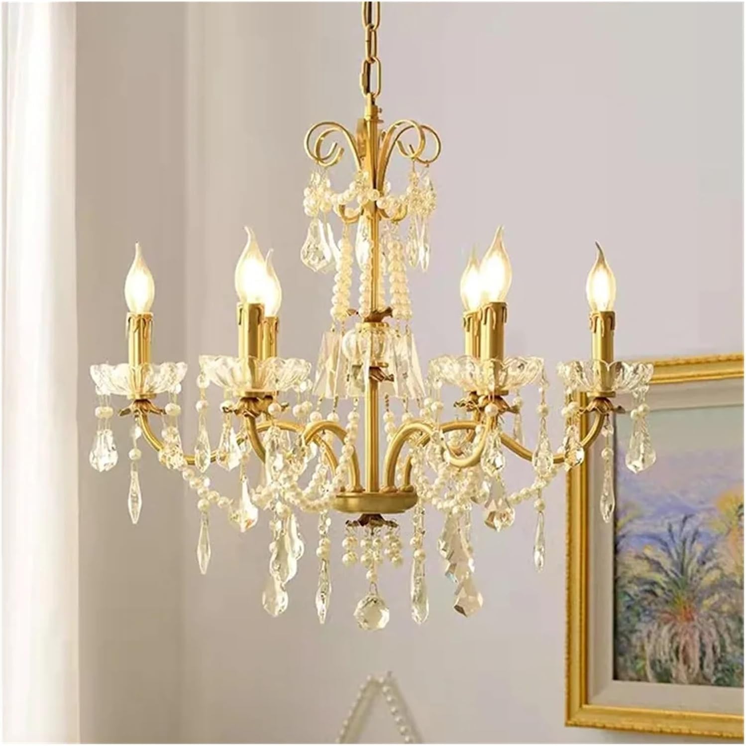 Modern Pearl Candles Ceiling Chandeliers All Copper French Luxury European Villa Living Room Dining Room Bedroom,Chandeliers led