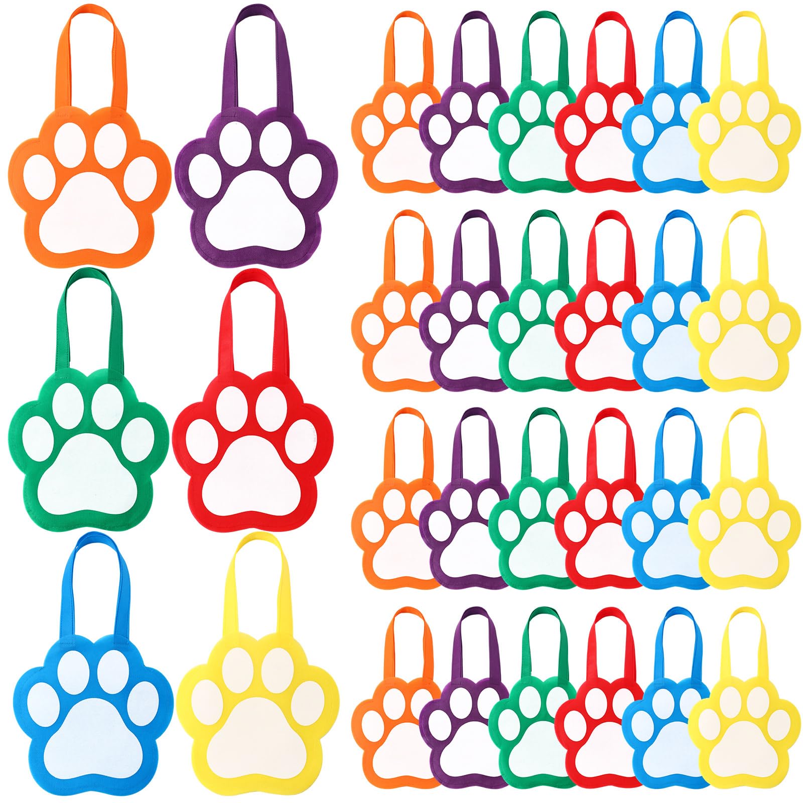 Skylety 30 Pcs Dog Paw Print Gift Bags 9.8 x 9.8 Inches Puppy Themed Non Woven Gift Handbags Dog Paw Party Favor Bags Goody Candy Handbags for Party