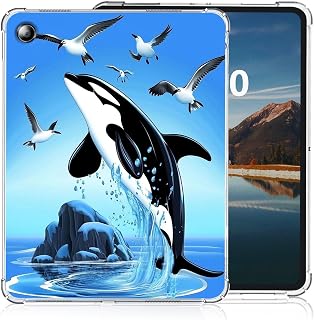 Clear Tablet Case for Fire HD 10 2021 & Fire HD 10 Plus 10.1”–Cute Orca Sea Gull, Not Yellowing Clear Soft Shockproof Case, Slim Lightweight TPU Transparent Back Protective Cover