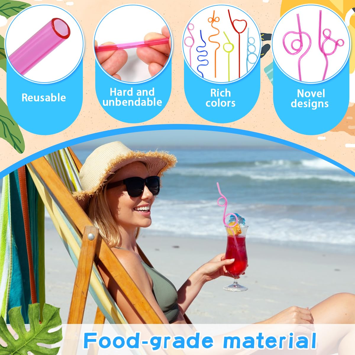 LANSKYLAN 36 PCS Pajitas Rizadas Reutilizables, Pajita de Espiral Reutilizable 26.5 cm de Largo con Formas Divertidas, Pajitas de Colores Vibrantes para Cocktails y Jugos zumos Fiestas y Eventos