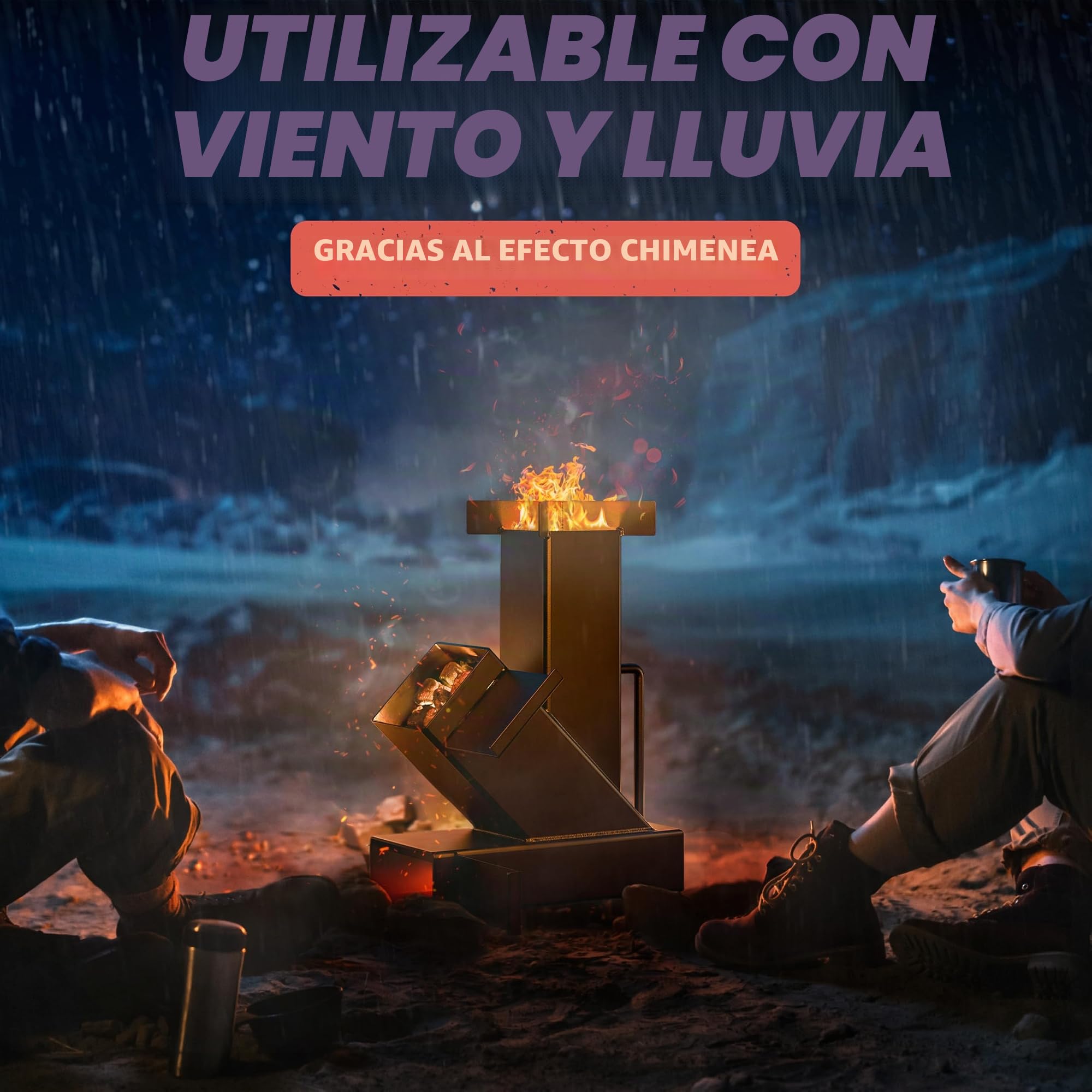 Horno de cohetes exterior para horno holandés, barbacoa, terraza, etc. Sin montaje. Estable y compacto. Rocket Stove como horno de camping para cocinar sin gas ni electricidad. Estufa de cañón