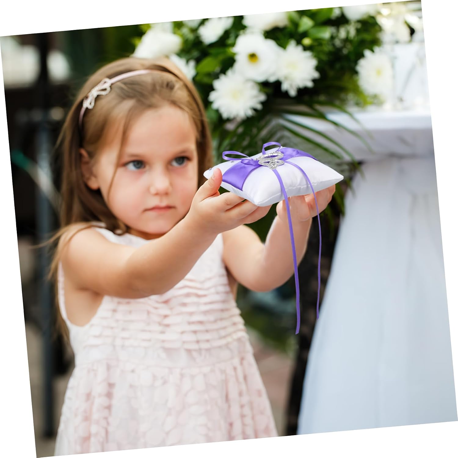 Alipis Double Heart Wedding Pillow with Satin Ribbons Cushion for Ceremony Compact Design for Easy Carrying Bridal Accessory