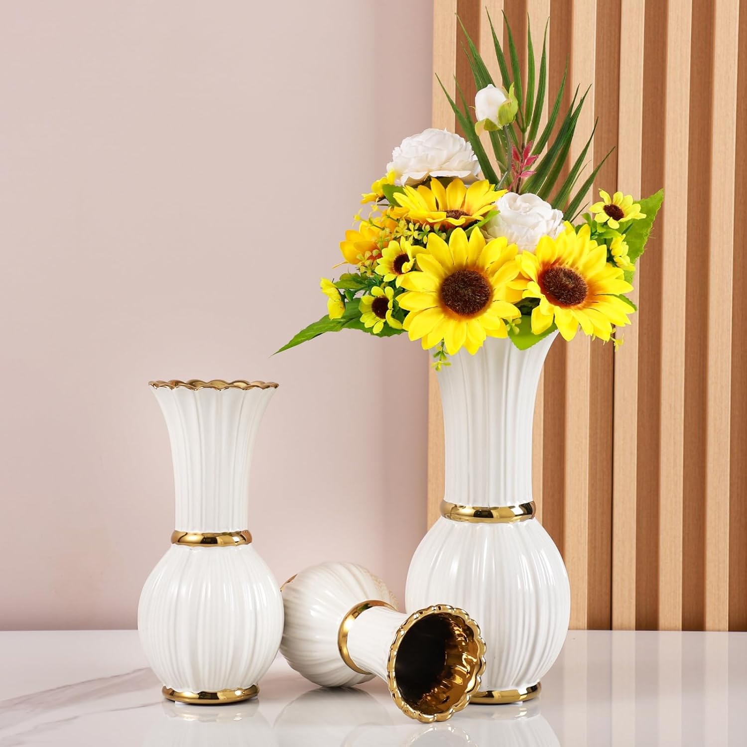 White and Gold Ceramic Vase Decoration,Home Living Room Center Decorative Bottle for Living Room Dining Center Decoration. Office. Hotel. Dining Room - Image 5
