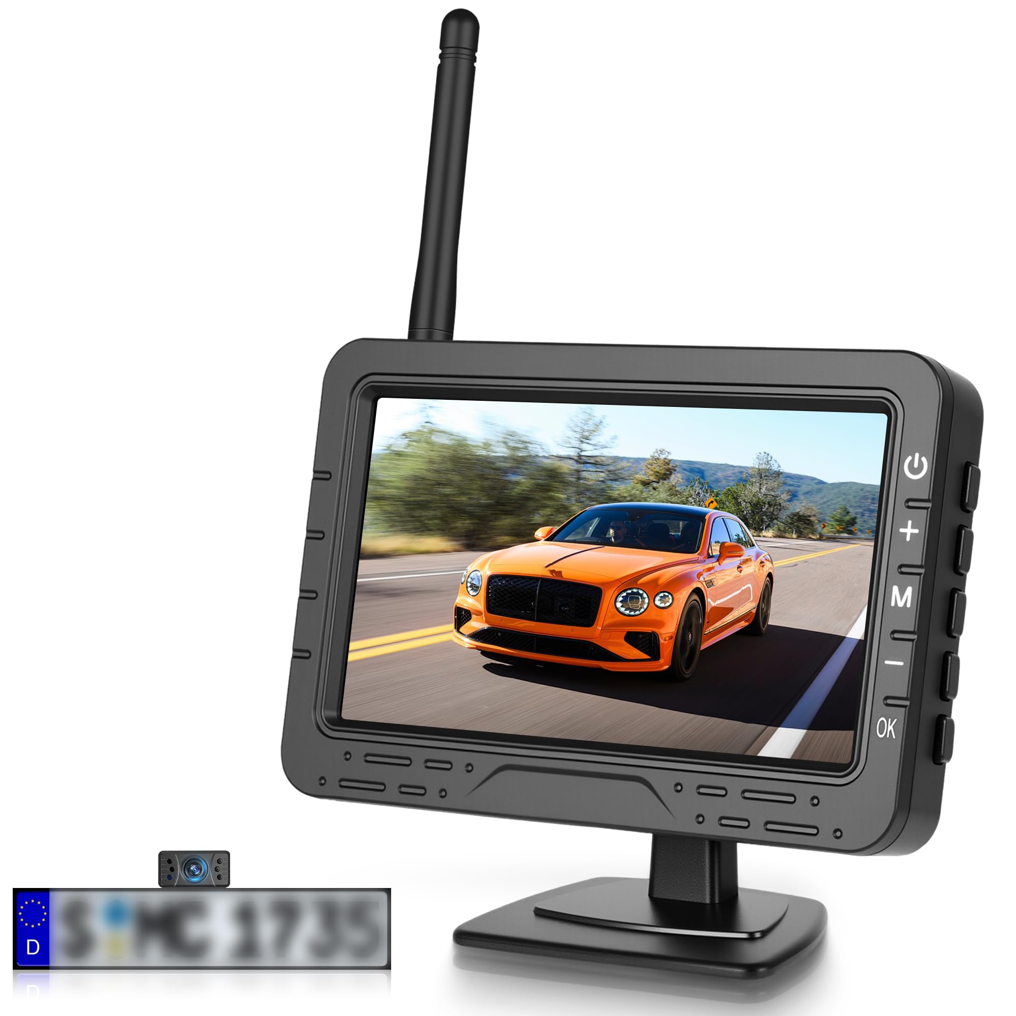 Rimoody Caméra de Recul sans Fil, Moniteur TN 4,3 Pouces, Étanche IP68/Vision Nocturne Grand Angle/Lignes de Guidage Réglables/Inversion Image pour Voiture Camion Fourgon Caravane