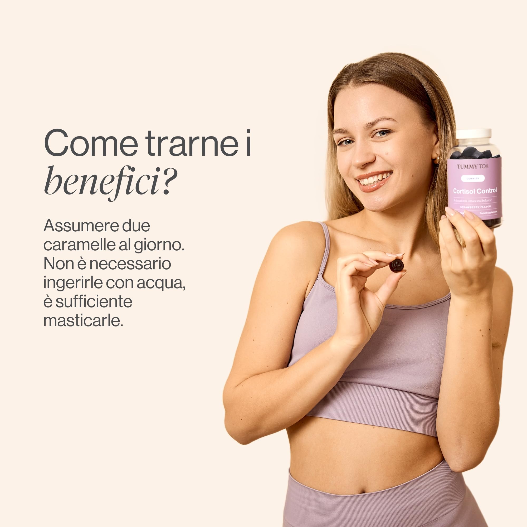 TummyTox, Ashwagandha per Trovare Sollievo Dallo Stress, con GABA, Rodiola Rosea, Vitamina B6, Vitamina B12, Cortisol Control, 120 Caramelle Gommose