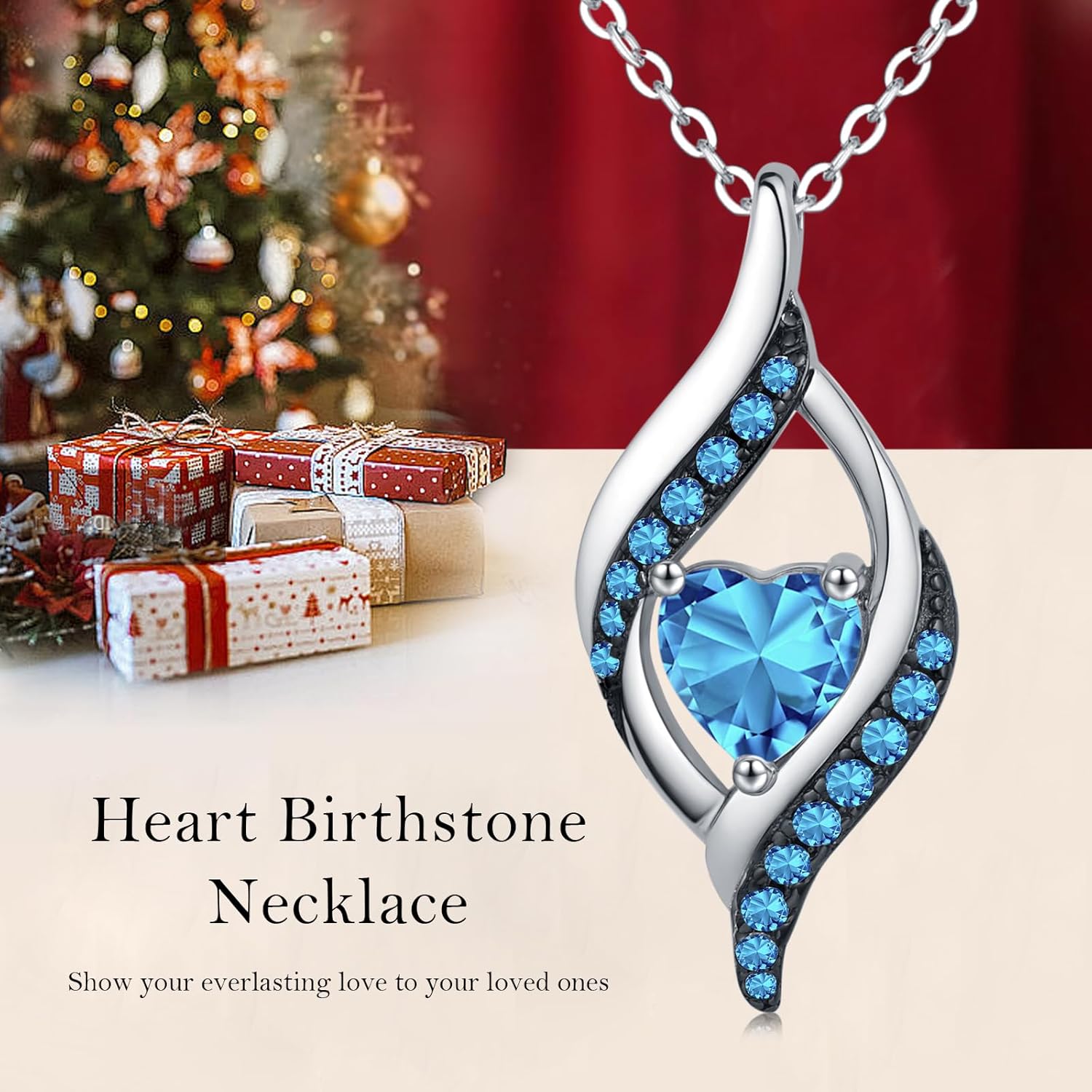KiiKii Birthday Gifts for Women Birthstone Necklace Platinum Plated 925 Sterling Silver Forever Love Heart Pendant Meaningful Jewelry Gifts for Wife Mom - Image 3