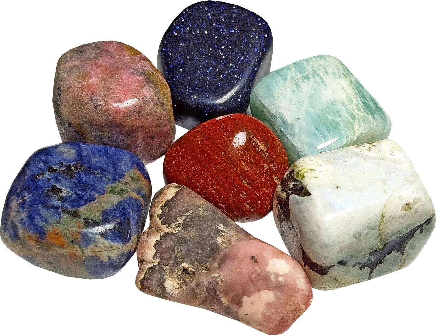 Aldomin Natural Energized Mix Tumble Stone Like Rhodochrosite, Sodalite, Amazonite, Rhodonite, Moonstone, Blue Goldstone(Sandstone), Red Jasper (Set Of 7 Piece) 04-image-23