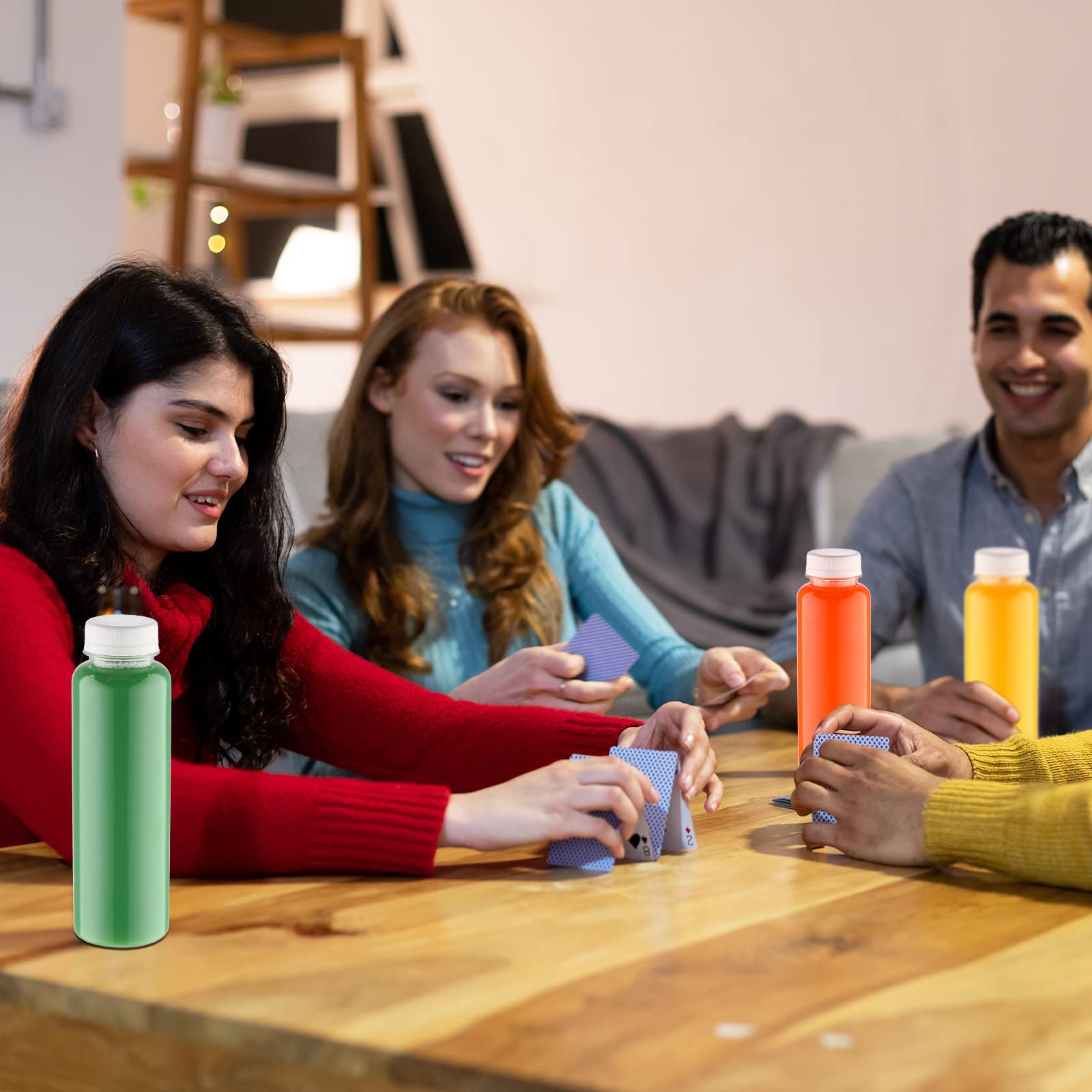 Tanlade Paquete de 200 botellas de plástico para jugo con tapas, recipientes transparentes reutilizables con tapas, botellas vacías de PET para bebidas a granel para jugos, batidos, bebidas,