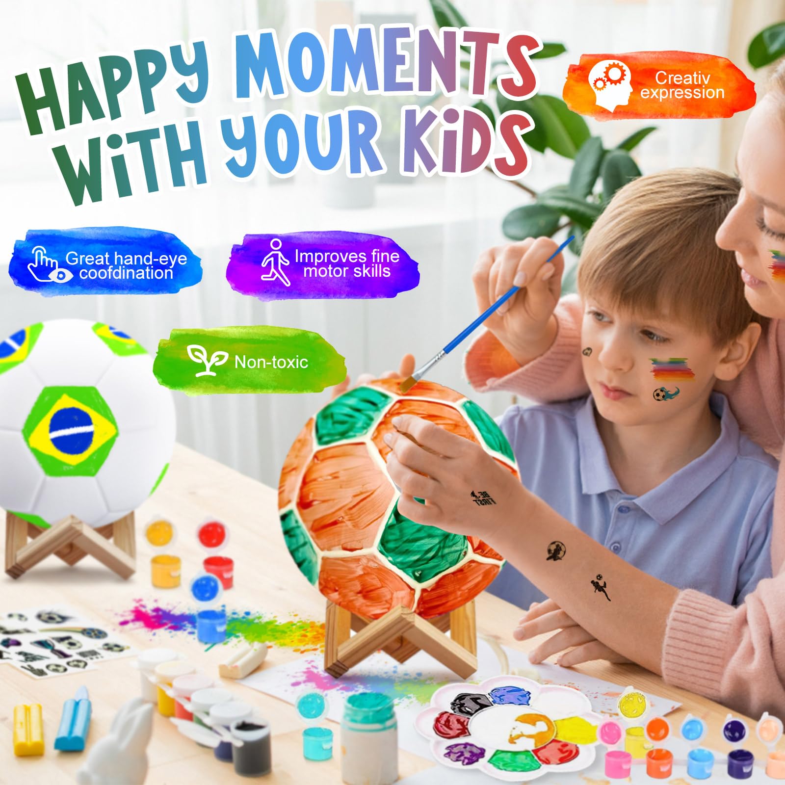 Kit di pittura per bambini con lampada da calcio, luce notturna per dipingere 3D, kit materiale da disegno, fai da te, giocattolo, tempo libero, set creativo attività per ragazzi, regalo di compleanno