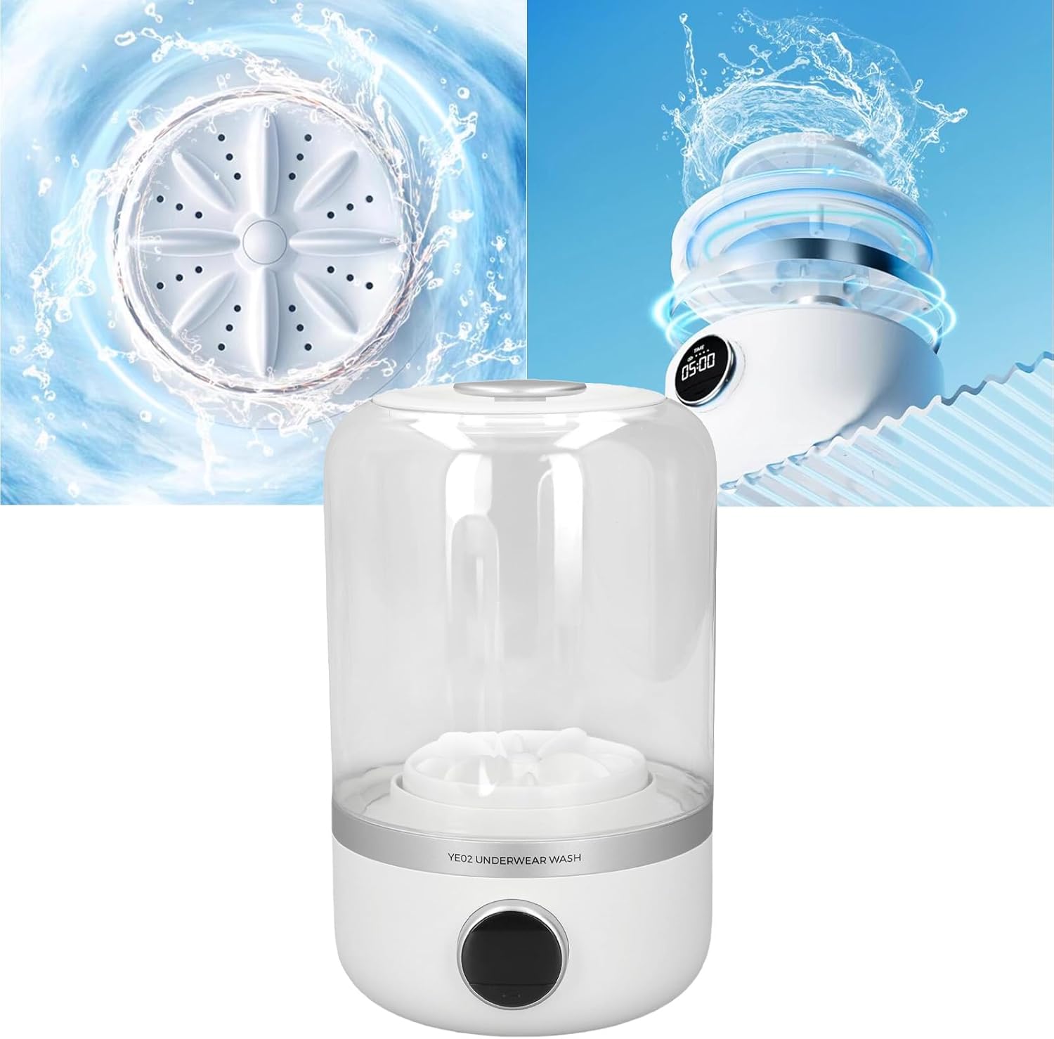 Portable Washing Machine, Rechargeable Cordless Underwear Washing Machine for Small Clothes, Baby Clothes, Socks, Mini Washer for Apartments, Camping