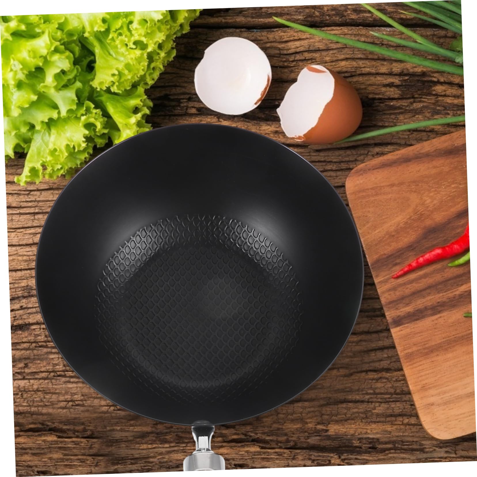Wok Superficie Liscia, per Uso Domestico e Ristoranti Occidentali Piccolo Giapponese in Ferro Battuto, Antiaderente Nero