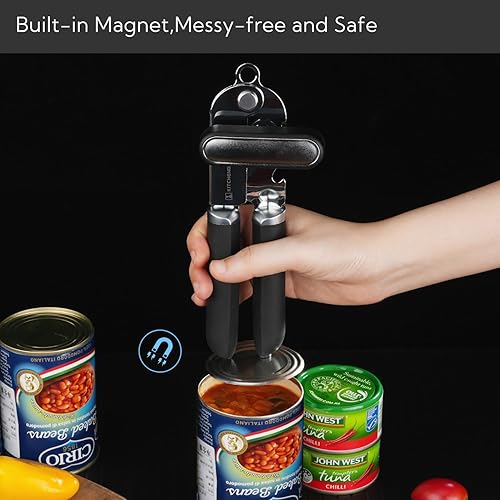 Miniatura 3 de KITCHENDAO Abrelatas manual, hoja de 2 generación, abrelatas de mano con imán, rueda de corte súper afilada para corte de borde suave, agarre suave,