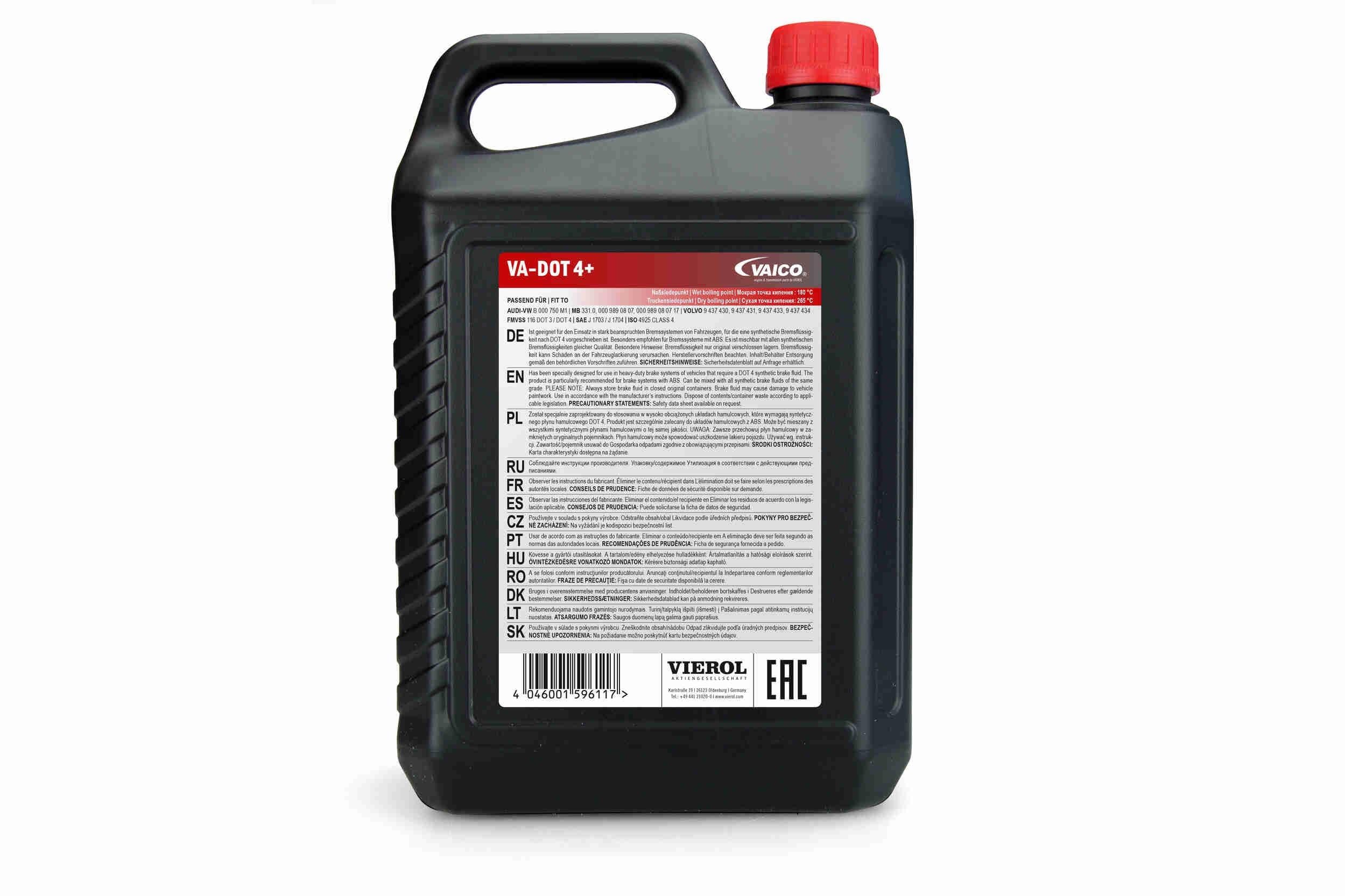VAICO V60-0237 BREMSFLÜSSIGKEIT DOT 4 PLUS 5L ISO 4925 CLASS 4 J 1703 J 1704 UNIVERSAL