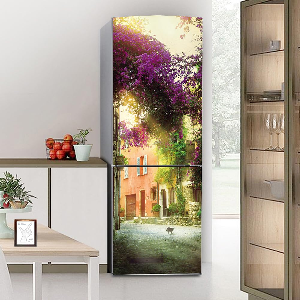 Myxjx One Color Fridge Wrap, Full Covering Door Fridge Covers Skins Wall Stickers For Kitchen Decal, French Street View Cat
