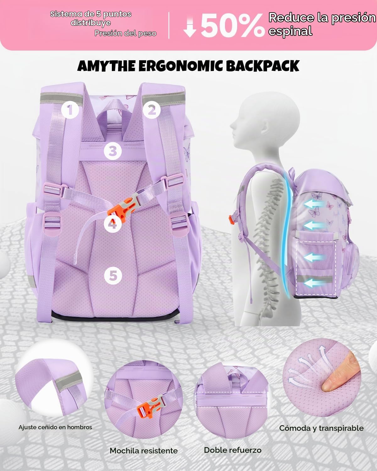 Amythe Mochila Ergonómica Niña 1° Escuela Aire Libre
