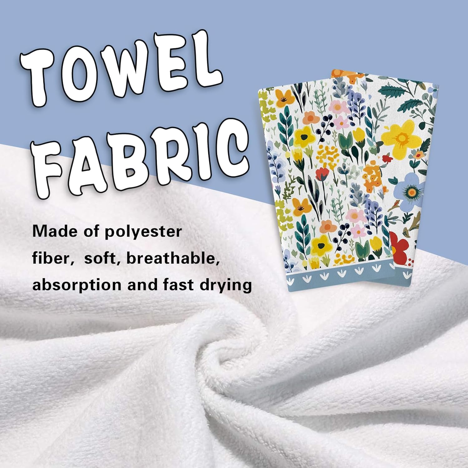 Spring Summer Floral Kitchen Dish Towels Set of 2, Wildflower Colorful Flower Botanical Pastoral Drying Hand Towel Baking Cooking Cloth, Farmhouse Bathroom Home Decoration 18'' x 26'' - Image 4