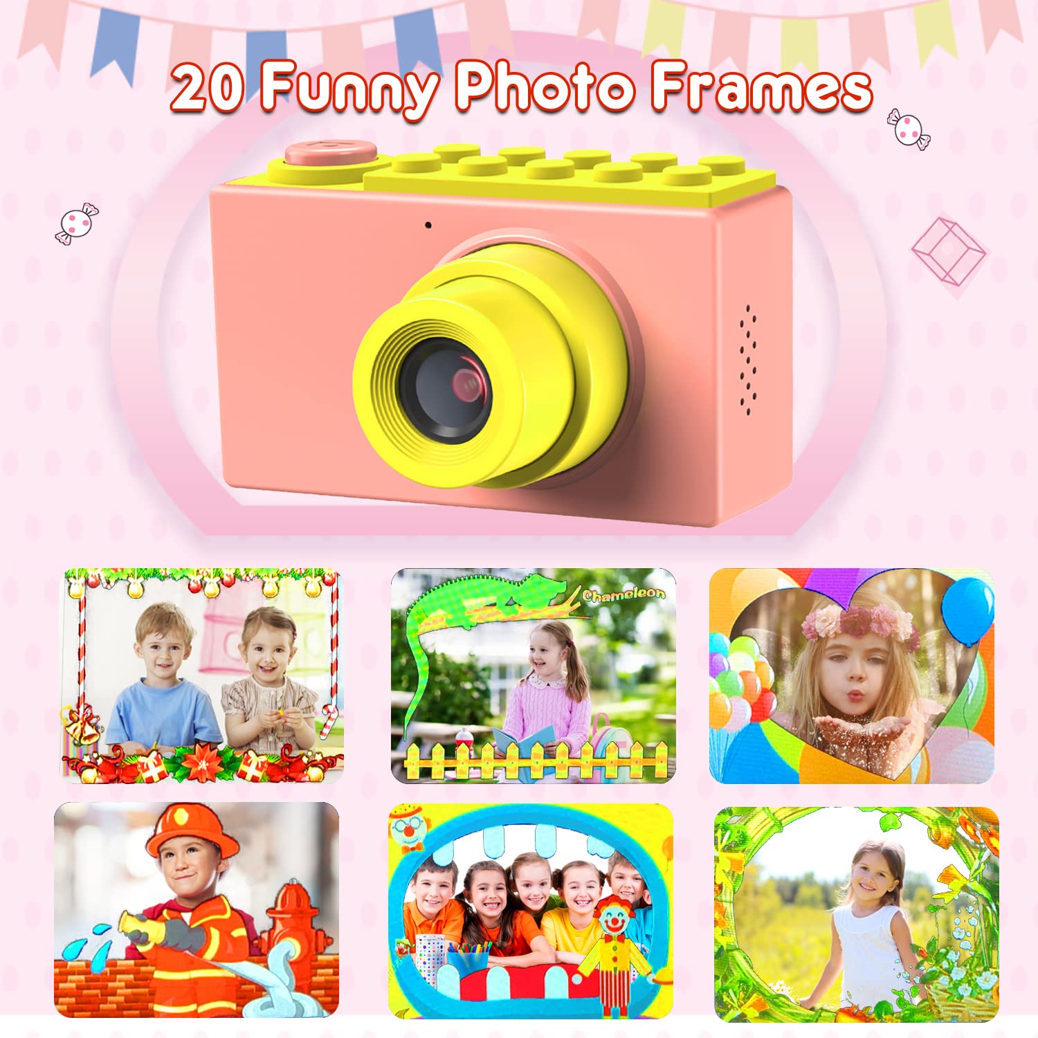ShinePick Fotocamera per bambini impermeabile, Macchina Fotografica Bambini con scheda TF/zoom digitale 4X/8 MP, schermo LCD da 2 pollici, Mini Ricaricabile Fotocamera (rosa)