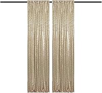 Vista 51 de Cortinas de fondo de lentejuelas negras con purpurina de 2 x 8 pies, 4 paneles para decoración de bodas, fiestas de cumpleaños, despedidas de Negro