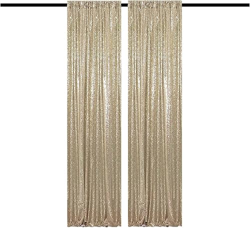 Miniatura 51 de Cortinas de fondo de lentejuelas negras con purpurina de 2 x 8 pies, 4 paneles para decoración de bodas, fiestas de cumpleaños, despedidas de Negro