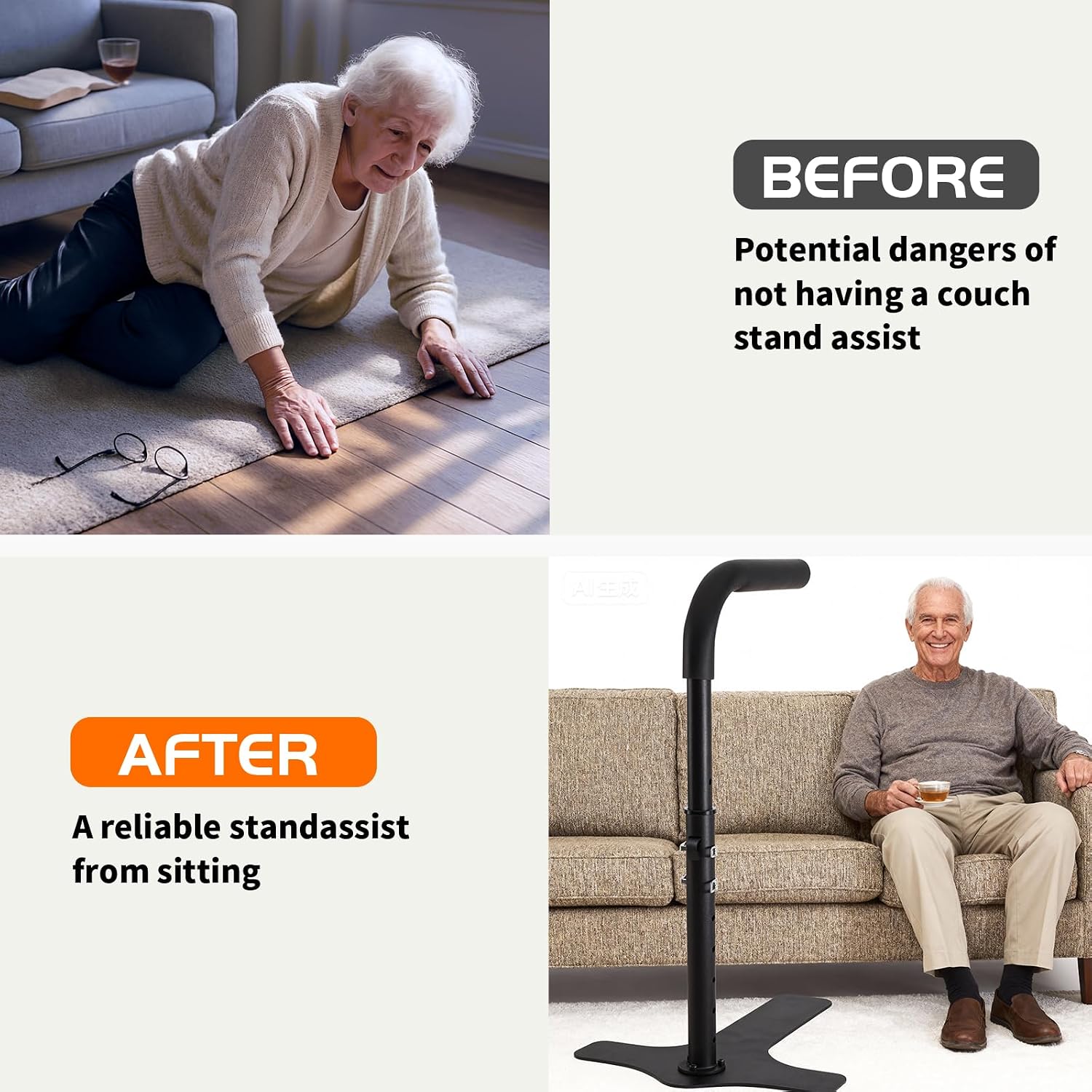 6-Levels Chair Couch Stand Assist Aid for Elderl, Adjustable Couch Cane/Rails/Handles for Seniors Sit to Stand, Sofa Lift Pro Standing Aids & Supports Devices, 400LBS Capacity