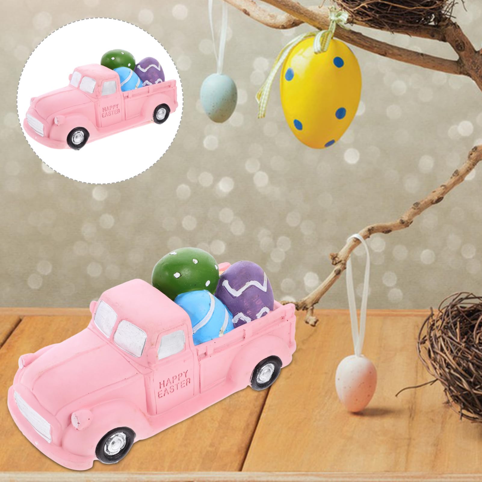 PRETYZOOM Decorazione Di Pasqua Con Camion e Uova Statua Per Tavolo Decorazione Primaverile Per Casa e Feste Perfetta Per Vassoi Piani e Mensole