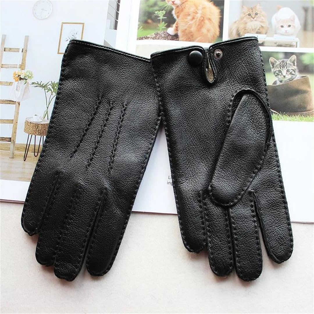 Damen Handgenähte Touchscreen Leder Hirschleder Handschuhe Wolle Strickfutter Wellpappe Fahrhandschuhe Braun Touchscreen 9