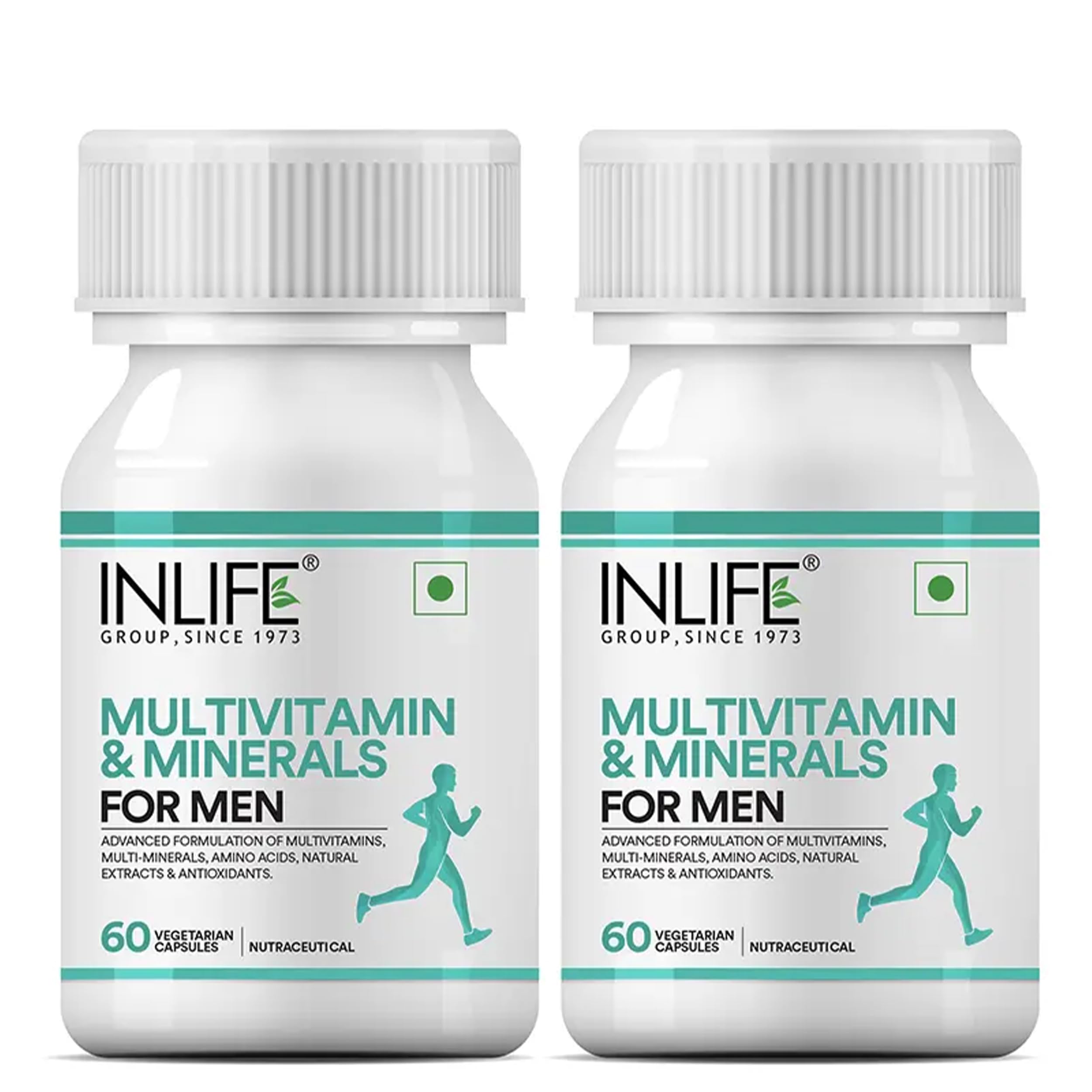 INLIFE Multivitamin for Men with Biotin Ginseng Ashwagandha Zinc Magnesium Vitamin D3 B12 & Minerals Amino Acids Antioxidants Daily Formula Supplement - 60 Capsules (Pack of 2, 120)