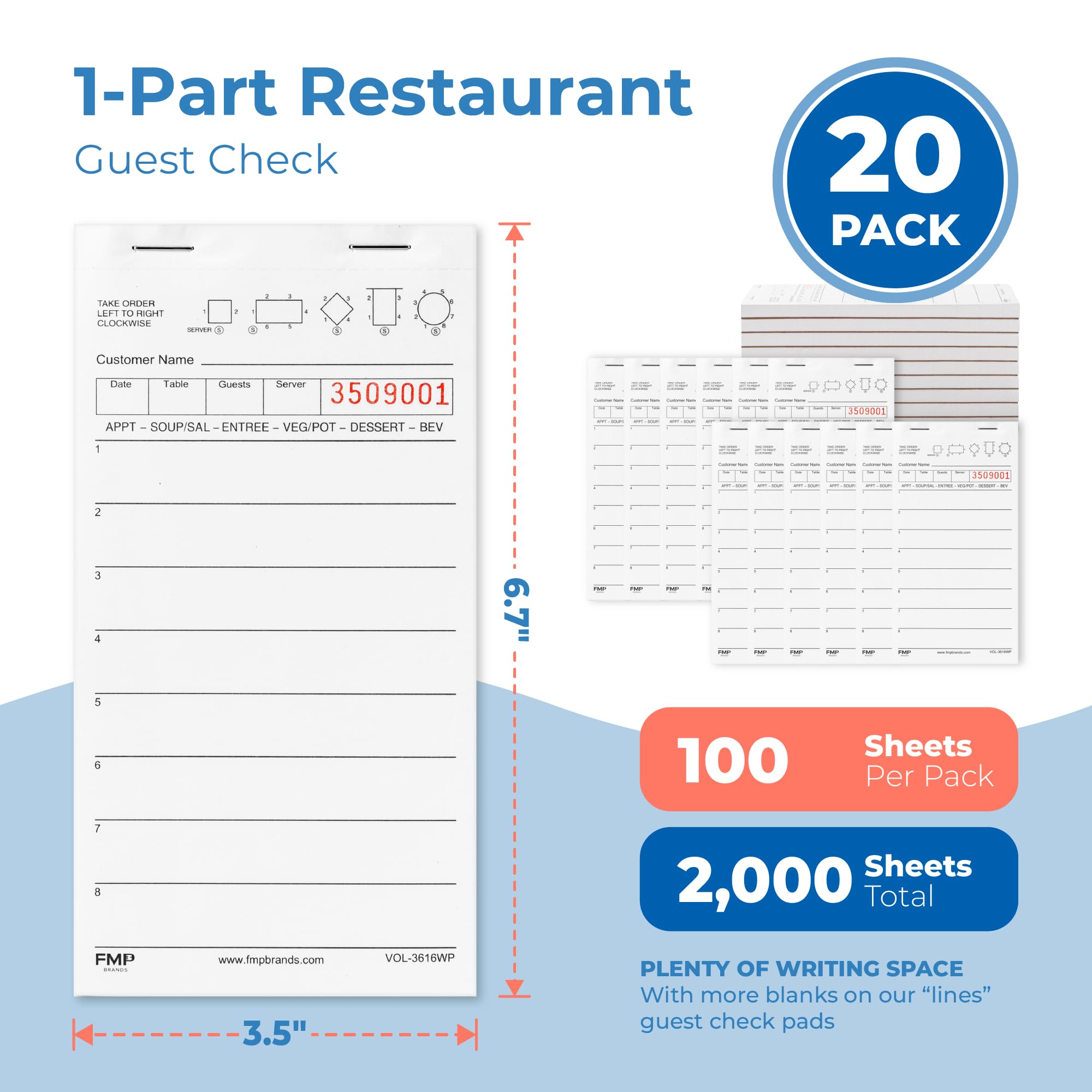 [20 blocs, 100 hojas/bloc] bloc de notas para camarero y camarera, bloc de notas para comensales, camiones de comida, bares, cafeterías y servicio de entrega