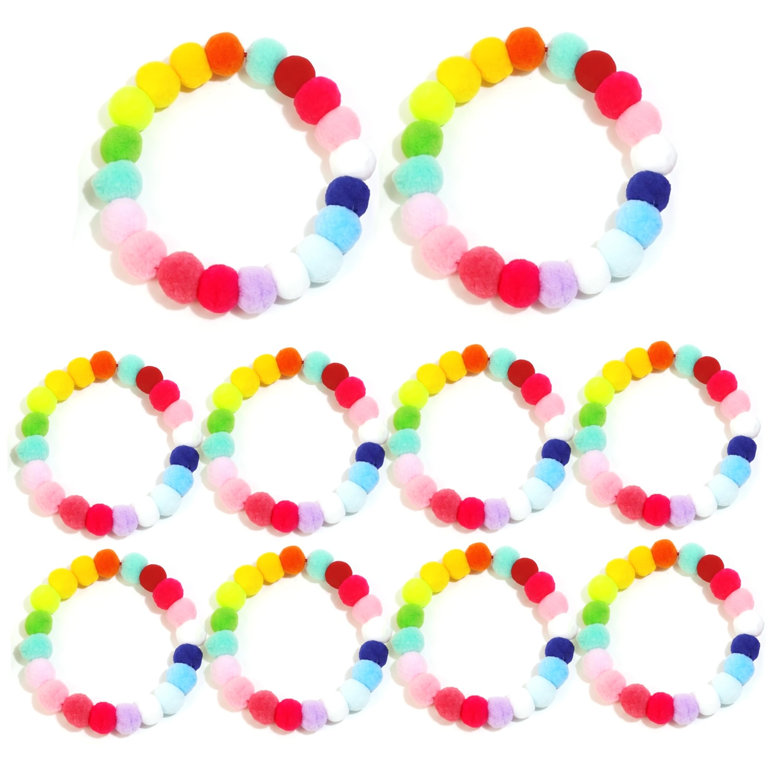 Neptuiby 10PCS Pom Pom Dog Collar, Soft Elastic Dog Necklace Cute Pet Neckwear for Small Dogs & Cats, Rainbow, Size L.