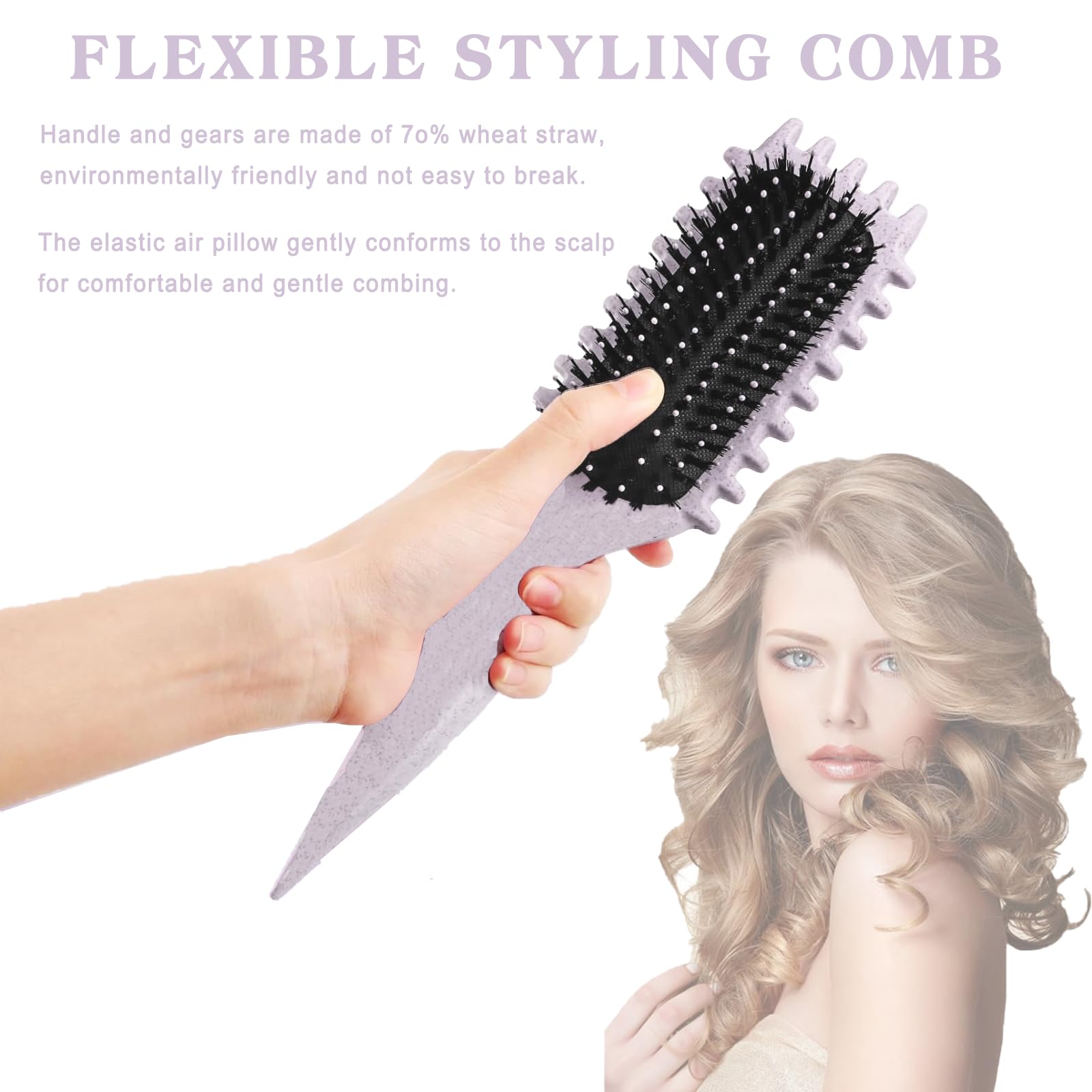 Cepillo Definidor De Rizos - Cepillo Pelo Rizado, Cepillo Curly Brush Enhance Bounce | Destangla El Cabello Ondulado/Rizado, Reduce Frizz - Diseño Ergonómico Para Todas Las Texturas (Beige, Rayas)