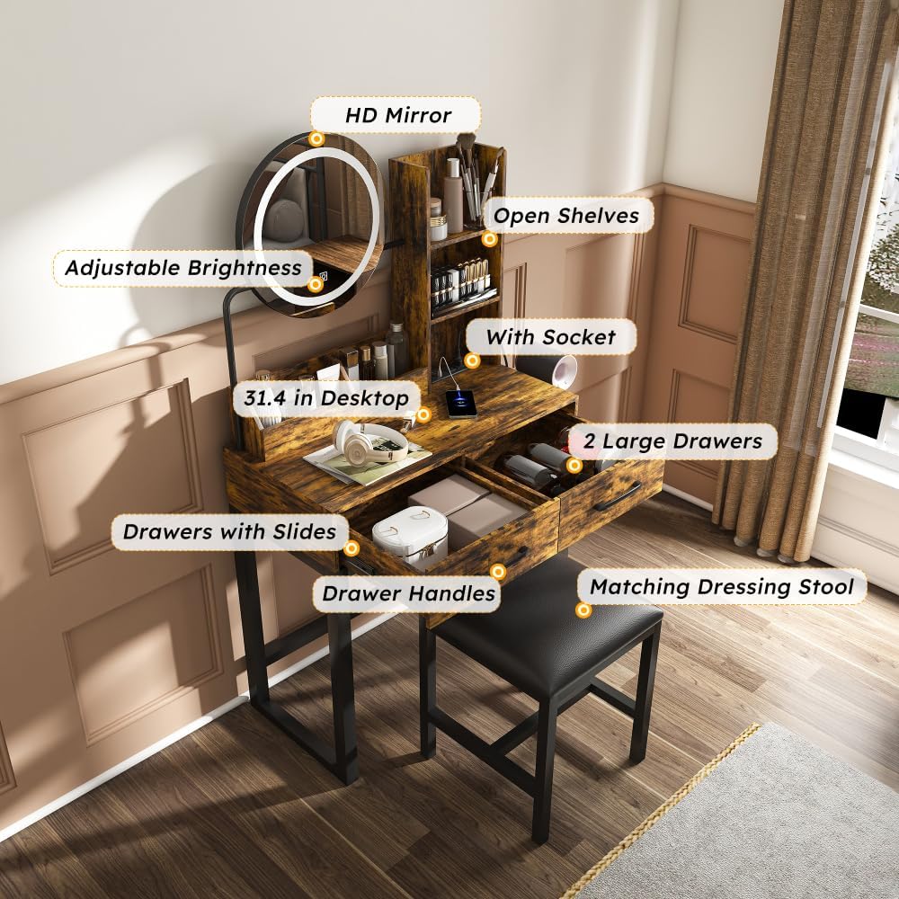 Annotated diagram of KBBYT Makeup Vanity Desk components