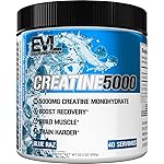 Evlution Nutrition Creatine 5000 - Supports Faster Recovery, Lean Muscle Growth & Performance - Pre & Post Workout Powder - 5000mg Pure Creatine Monohydrate Per Serving - 40 Servings - Blue Raz