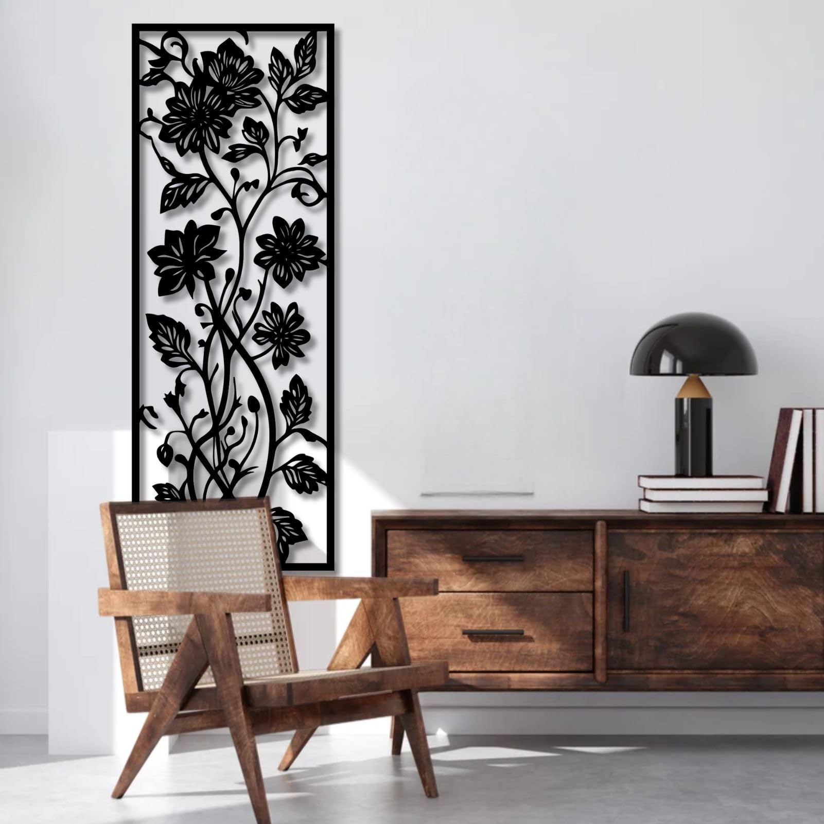 Fiori in metallo, arte murale, stile botanico per soggiorno, finitura nera