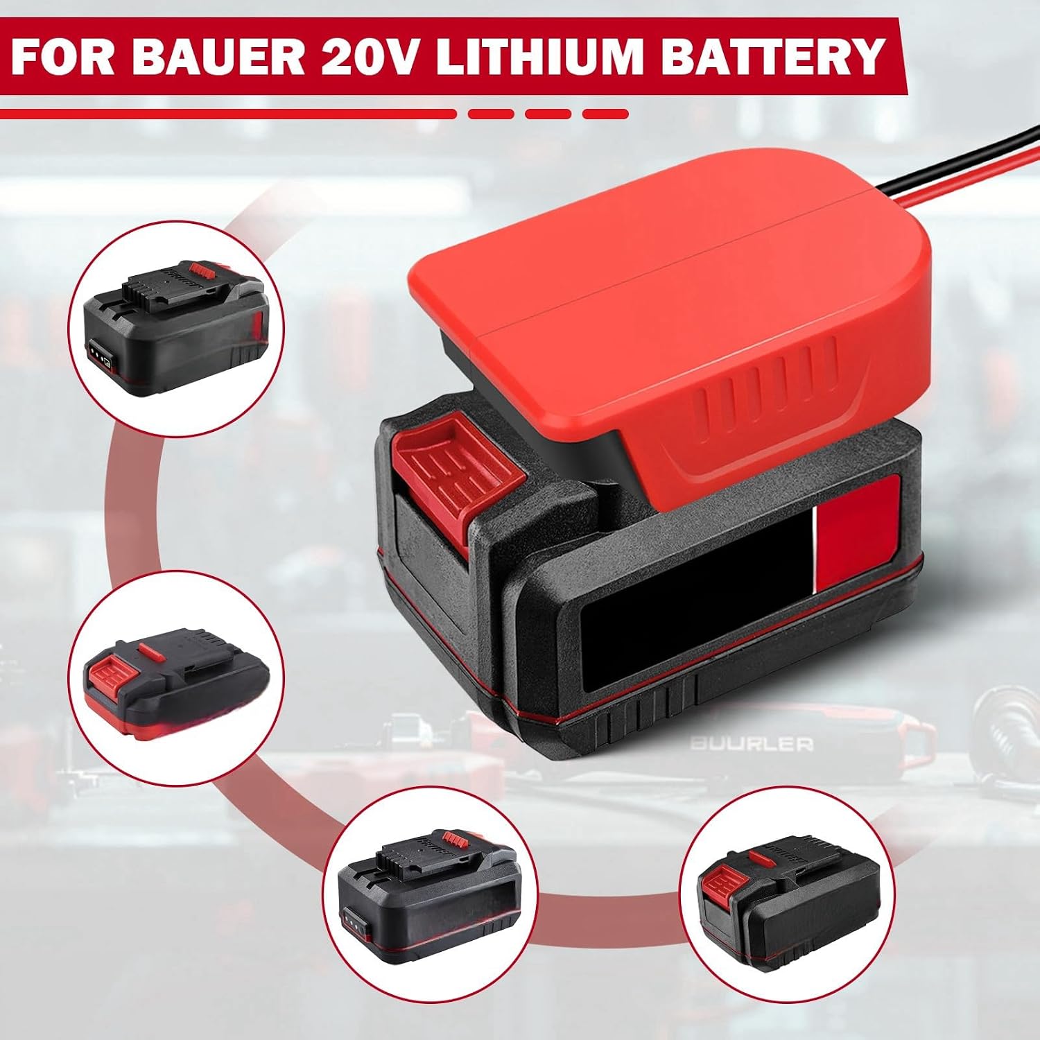 Power Wheel Adapter for Bauer 20V Battery,Dock Battery Adapter with Fuse, Wire Terminal,14 Gauge Wire Power Convertor for Rc Car, Robotics, DIY use, and Work Lights