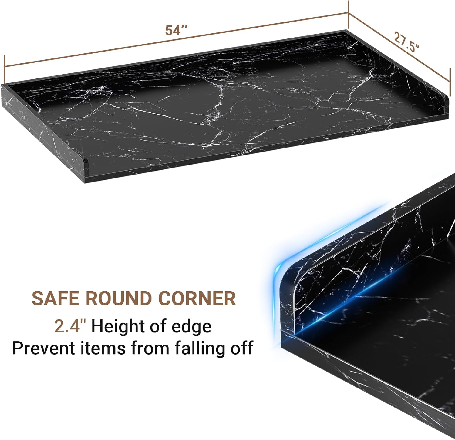 Aheaplus Washer and Dryer Countertop, Laundry Room Organization with Non-Slip Pads, Wood Shelf Topper with Round Corner Edge Rails, Folding Organizer for Laundry, 54" W x 27.5" D, Black Marble