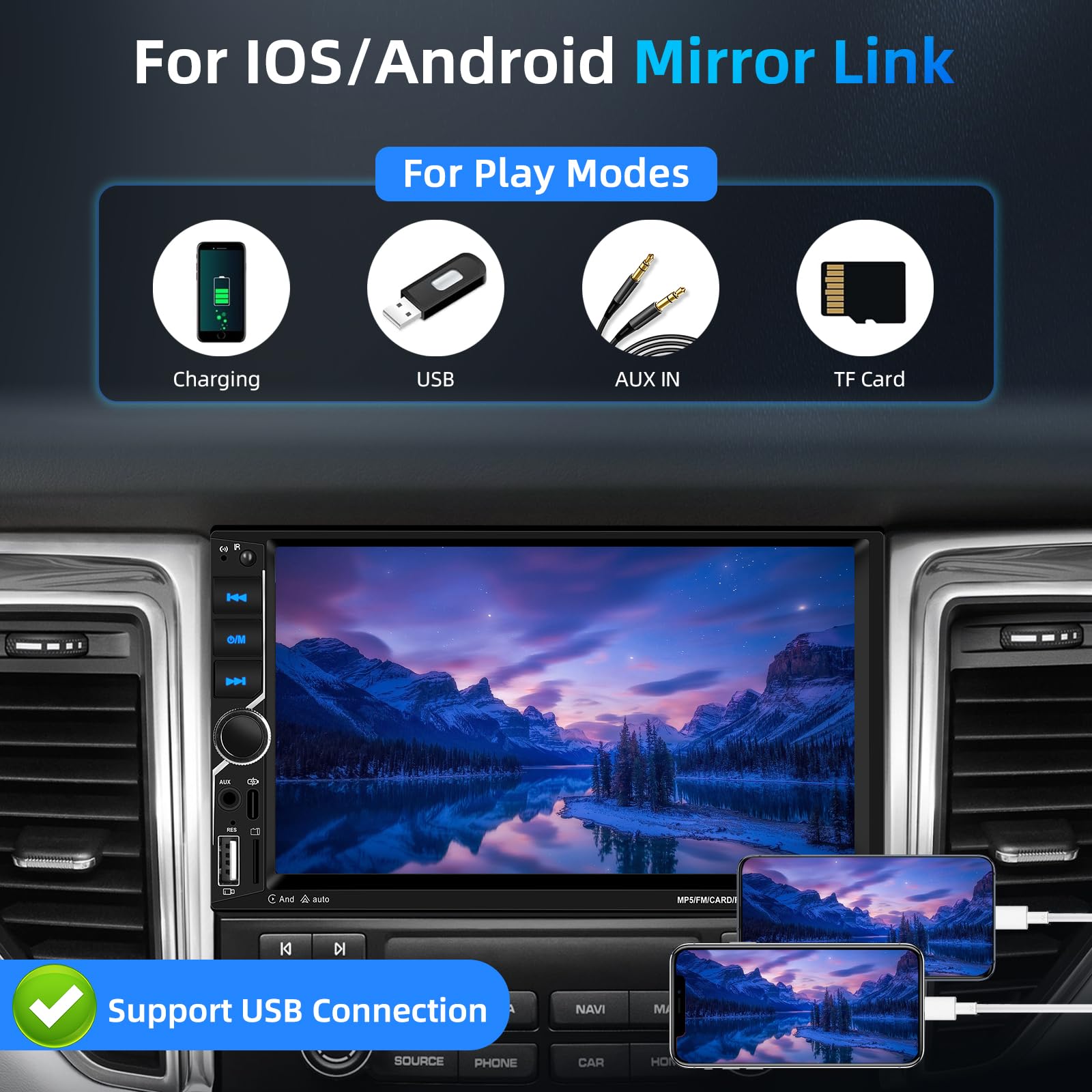 Podofo Autoradio 1 Din Avec Apple Carplay Android Auto Écran