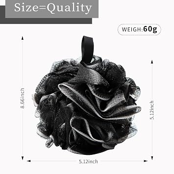 BCKENEY Bath Loofah Shower Sponge Body Back Scrubber Soft Mesh Shower Puffs Exfoliating Loofa for Women & Men Bath Accessories Cleaning Tool (4Pack 60G Black, Charcoal Black)