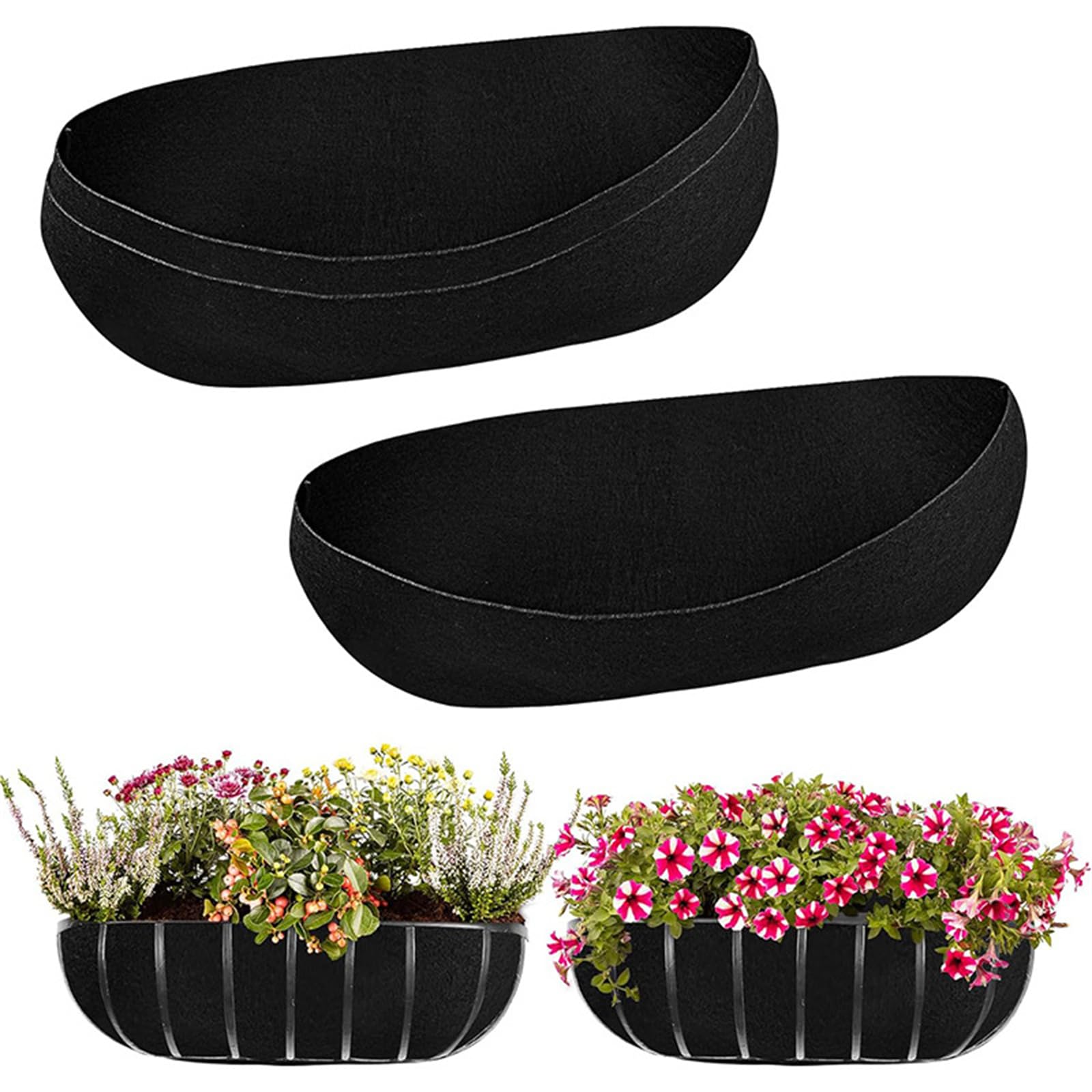 RIMIRICO 3PCS Planter Liners Fabric Trough Plant Liners, 24/30/36Inch Flower Basket Liners Replacement Felt Liner Coconut Liners Alternative for Window Wall Hanging Basket Planter (36inch)