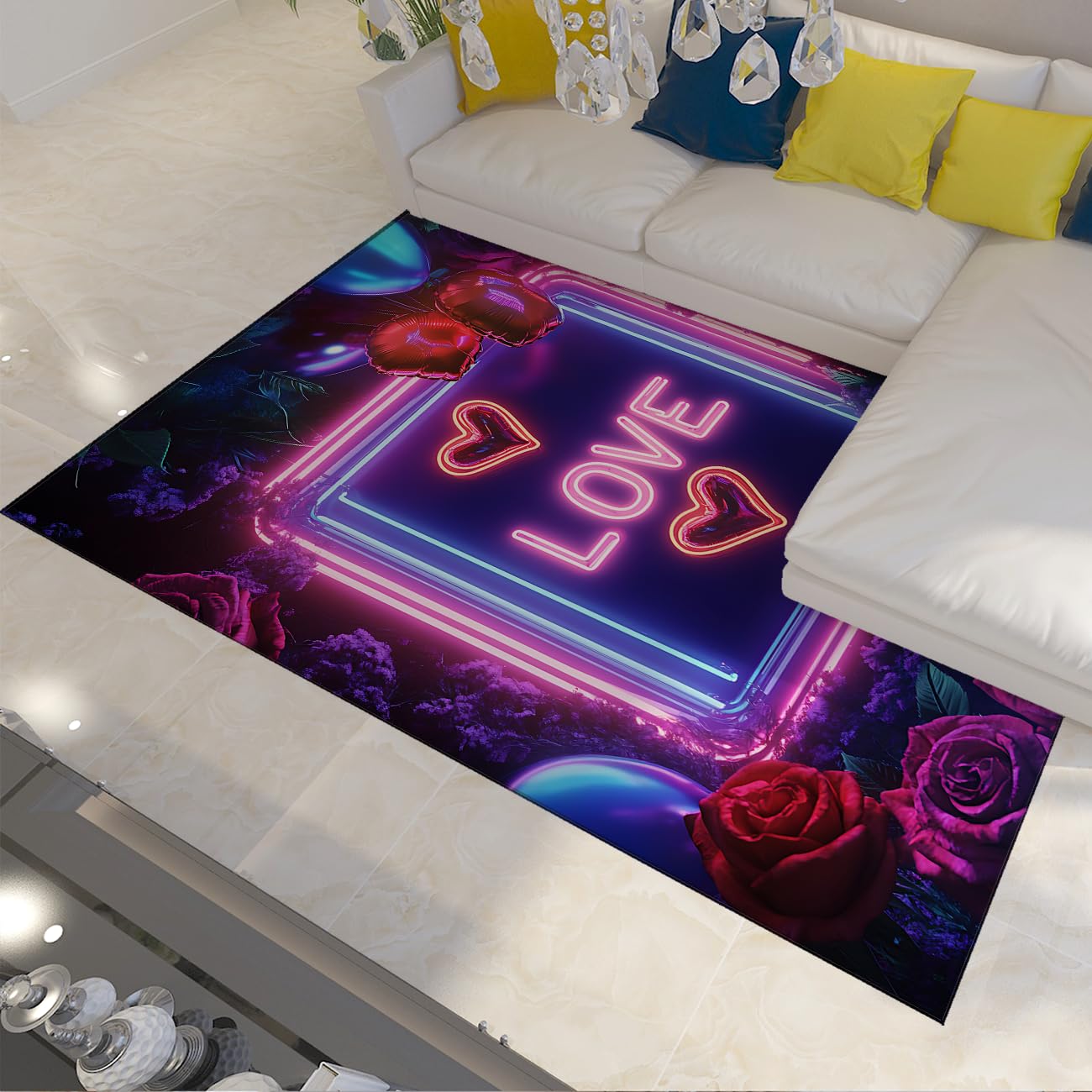 Tapis 160x230cm néon rose moderne et lavable pour chambre