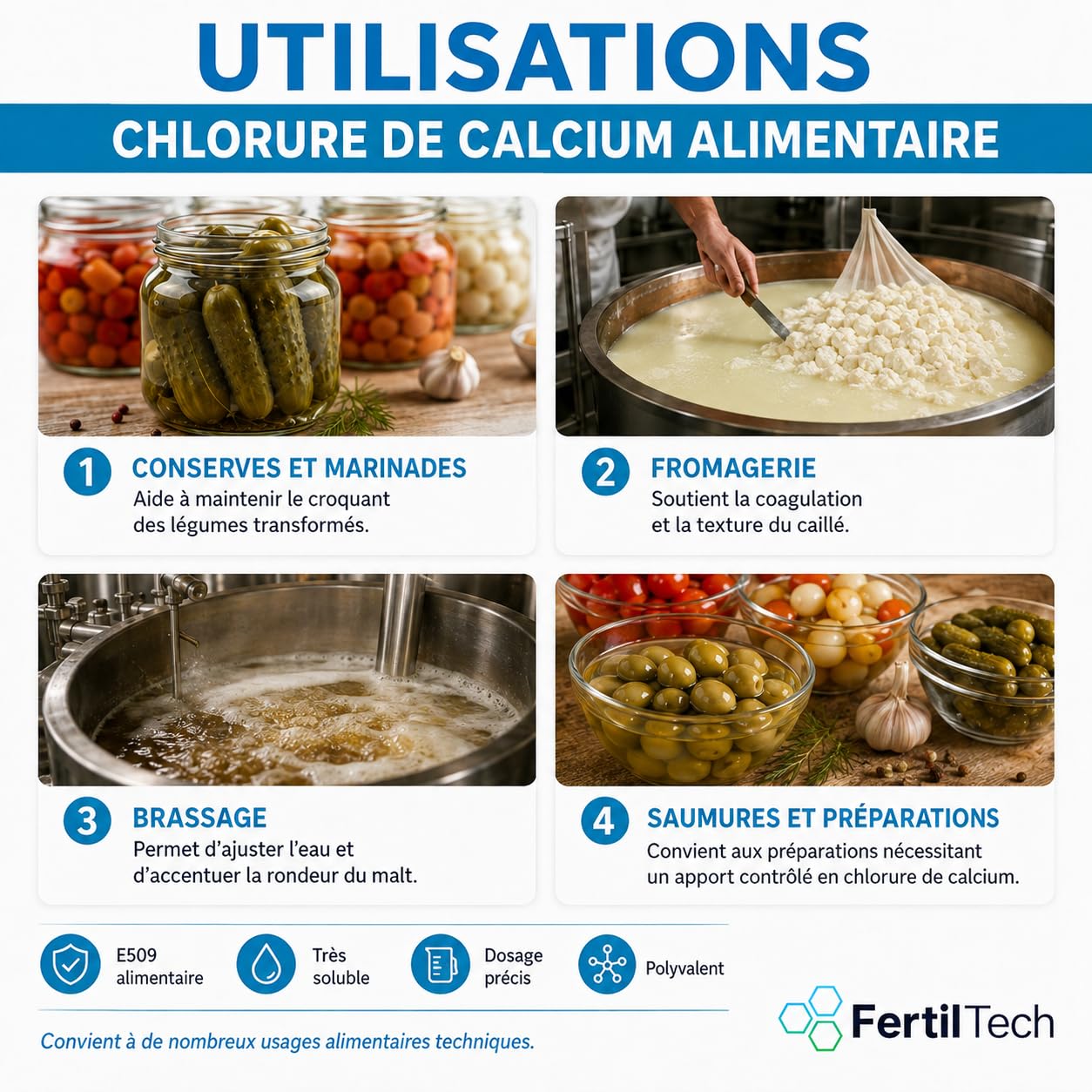FertilTech Calciumchlorid-Dihydrat E509 5 kg | Lebensmittelqualität, weiße hygroskopische Flocken für Käseherstellung, Gerinnung, Salzlaken, Konserven und Lebensmittelzubereitungen
