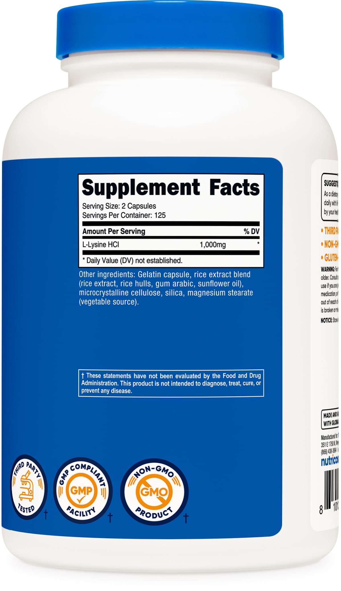 Nutricost L-Lysine 1000mg, 250 Capsules, 500mg Per Cap, Gluten Free — Amazon image 5